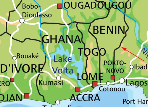 Karte von Benin in Westafrika