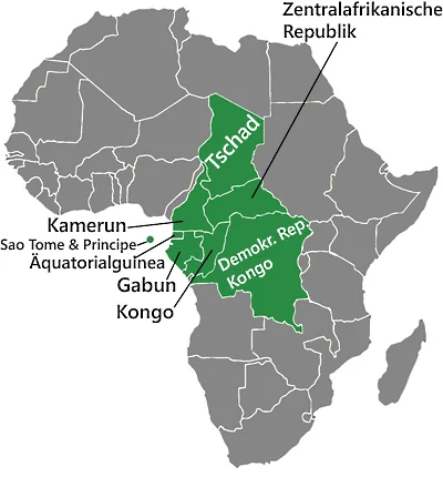 Landkarte von Afrika - Zentralafrikanische Länder