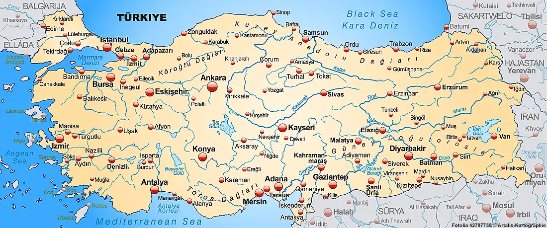 Landkarte der Türkei in Europa und Asien