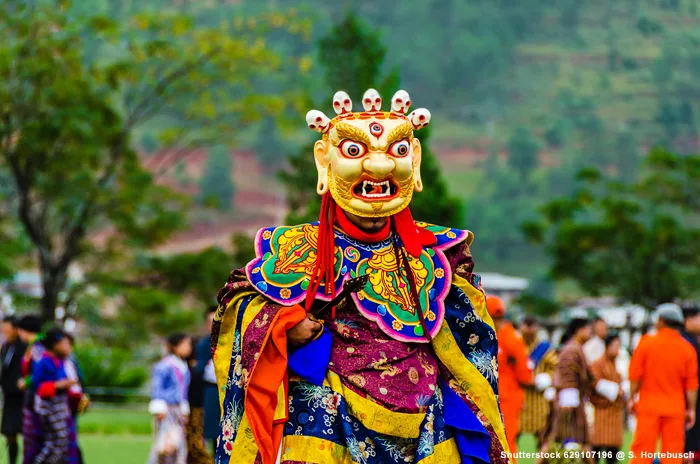 Mönch mit Maske, Wangdue - Königreich Bhutan