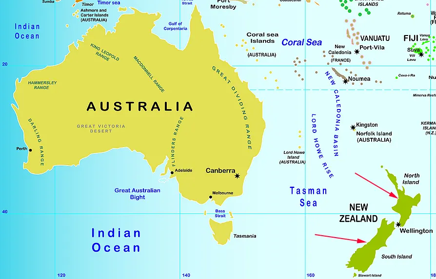 Landkarte - Australien und Neuseeland