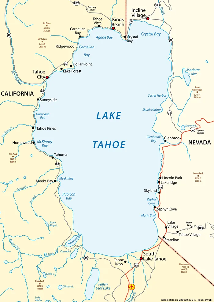 Landkarte von des Lake Tahoe