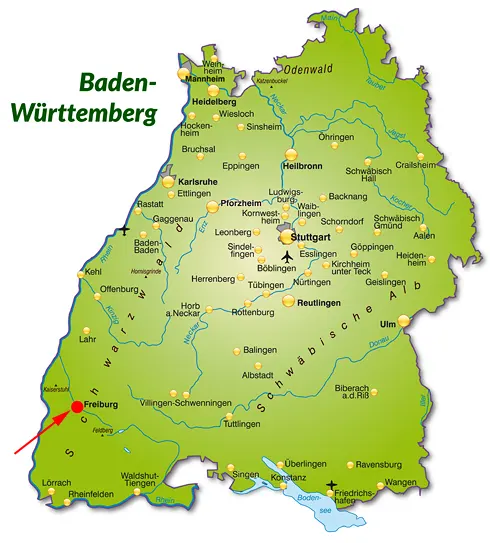 Landkarte von Baden-Württemberg - Freiburg / Breisgau