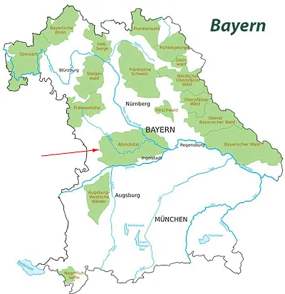 Landkarte von Bayern - Naturpark Altmühltal