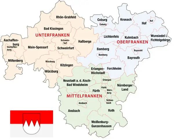 Landkarte von Franken in Nordbayern