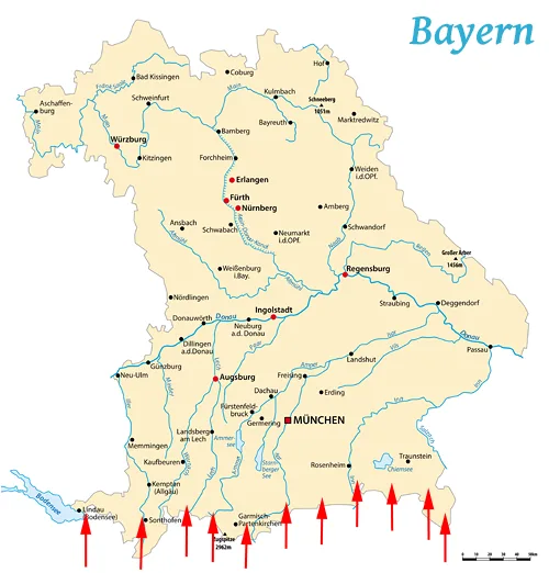 Landkarte von Bayern - Deutsche Alpenstraße