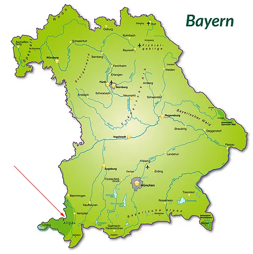 Landkarte von Bayern - Westallgäu