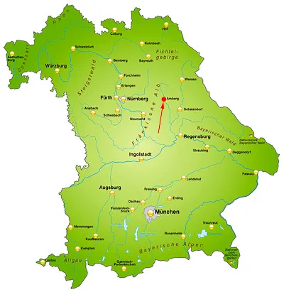 Landkarte von Bayern - Amberg in der Oberpfalz