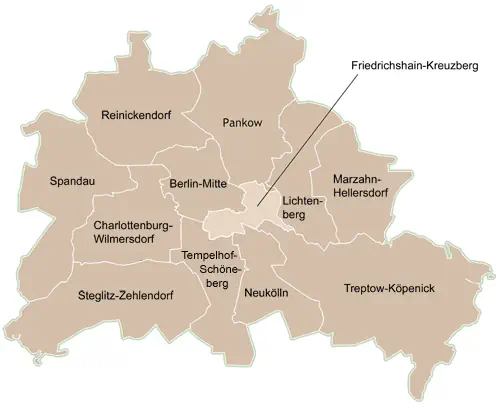 Landkarte Berlin - Friedrichshain-Kreuzberg