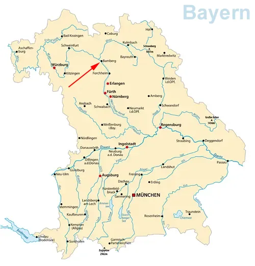 Landkarte von Bayern - Bamberg