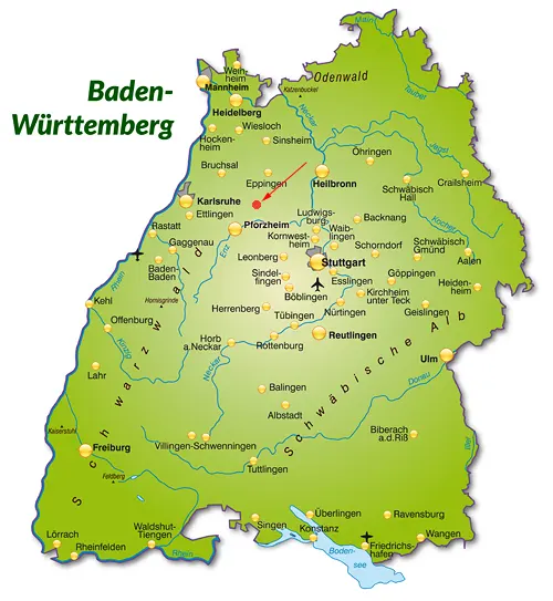 Landkarte von Baden-Württemberg - Maulbronn