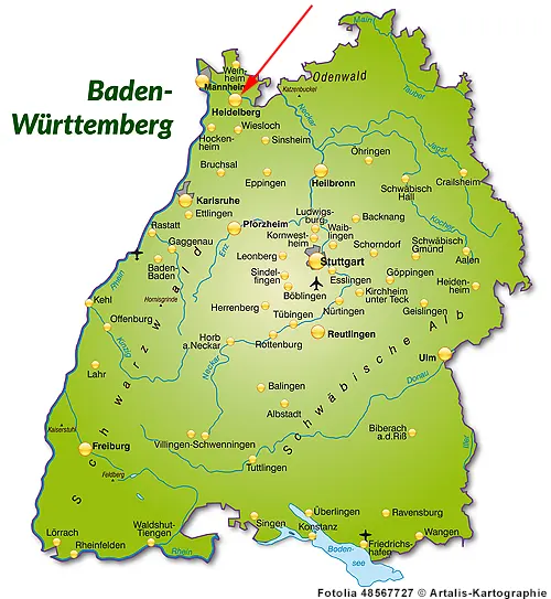 Landkarte von Baden-Württemberg - Heidelberg