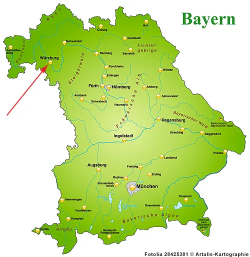 Landkarte von Bayern - Würzburg / Unterfranken