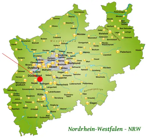 Landkarte von Nordrhein-Westfalen - Düsseldorf