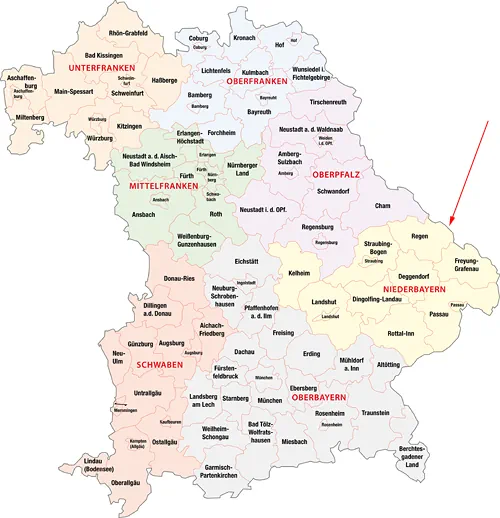 Landkarte von Bayern - Niederbayern