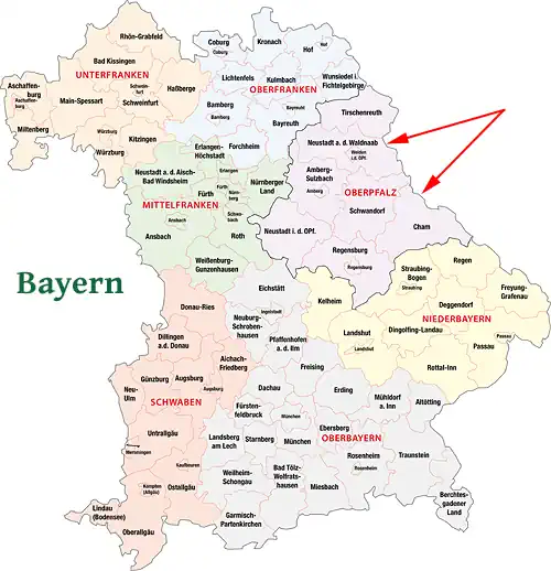 Landkarte von Bayern - Region Oberpfalz