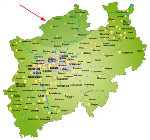 Landkarte von Nordrhein-Westfalen - Münsterland