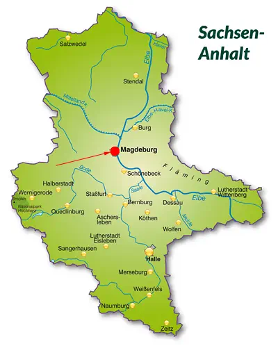 Landkarte von Sachsen-Anhalt - Magdeburg