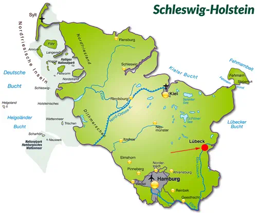 Landkarte von Schleswig-Holstein - Lübeck