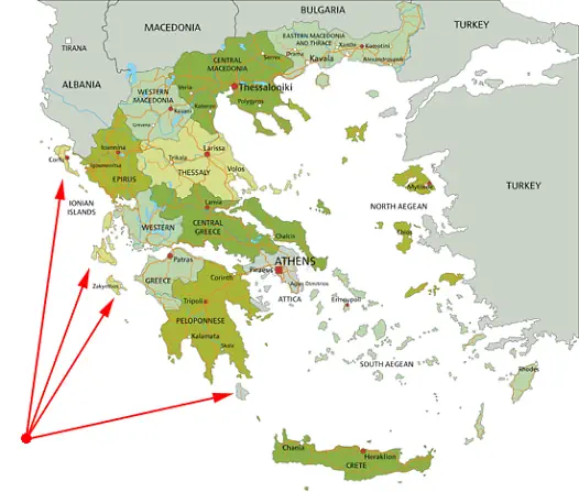 Landkarte von Griechenland Ionische Inseln