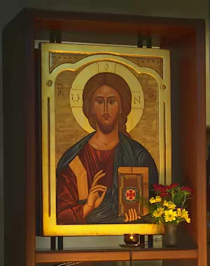 Christus Pantokrator Ikone in einer griechischen Kapelle