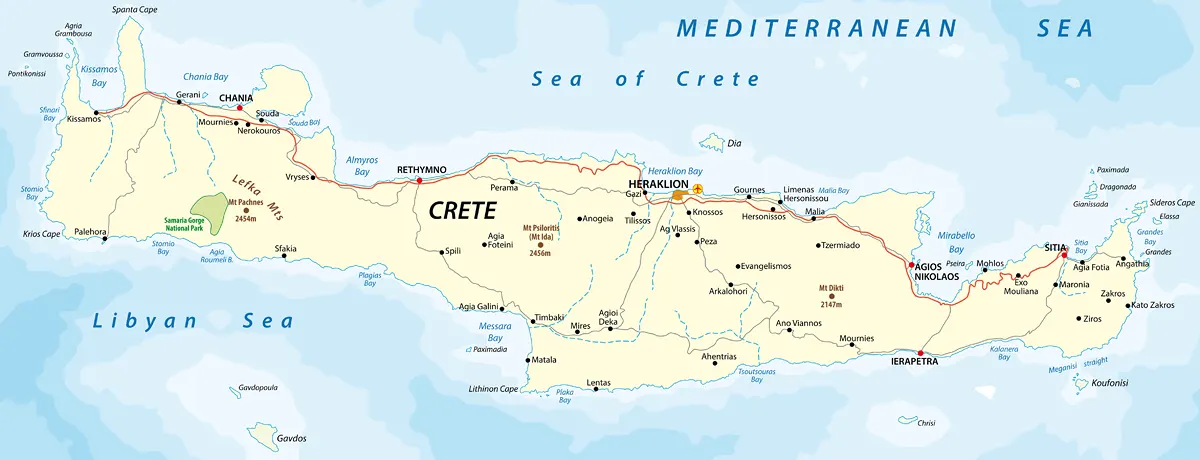 Griechenland Karte Insel Kreta im Mittelmeer