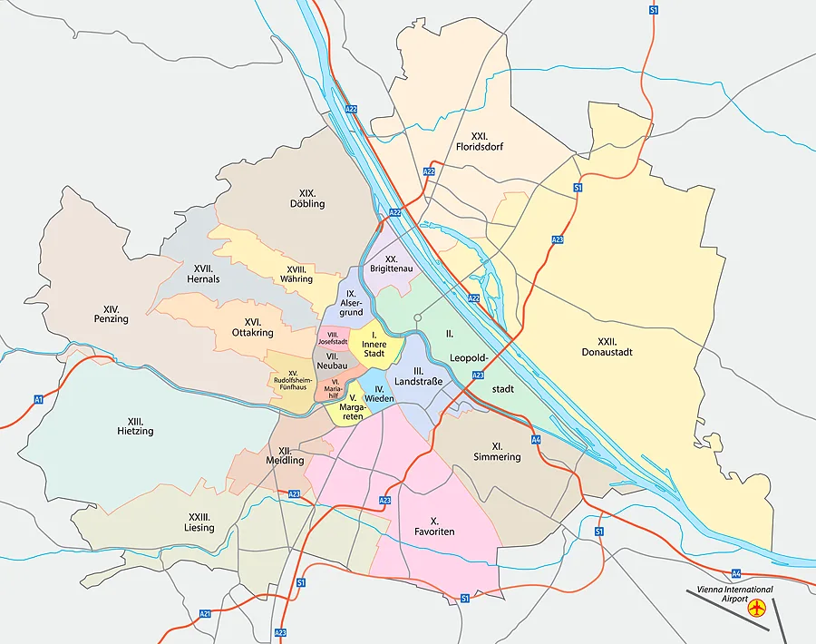 Stadtplan - Bezirke von Wien