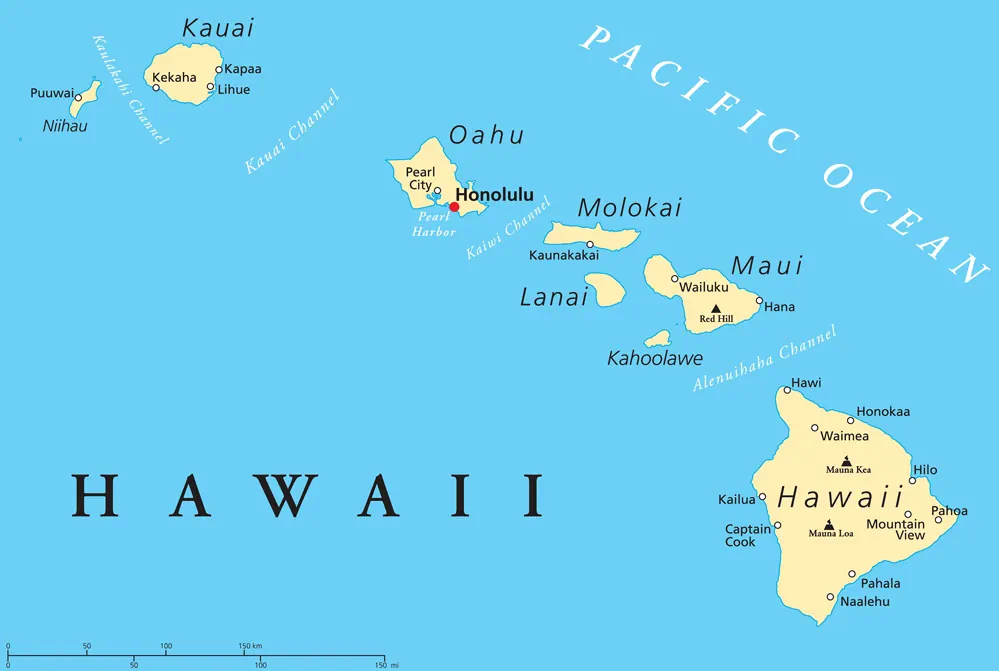 Landkarte der Inseln von Hawaii