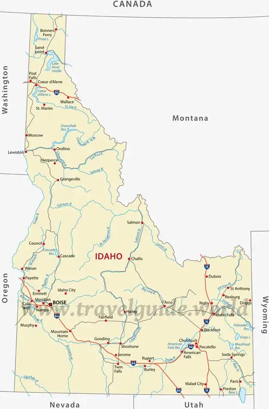 Landkarte von Idaho - Städte, Flüsse, Highways, Nationalparks