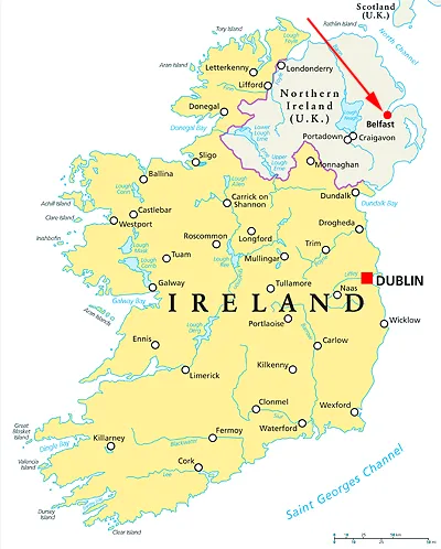 Landkarte von Irland und Nordirland - Belfast