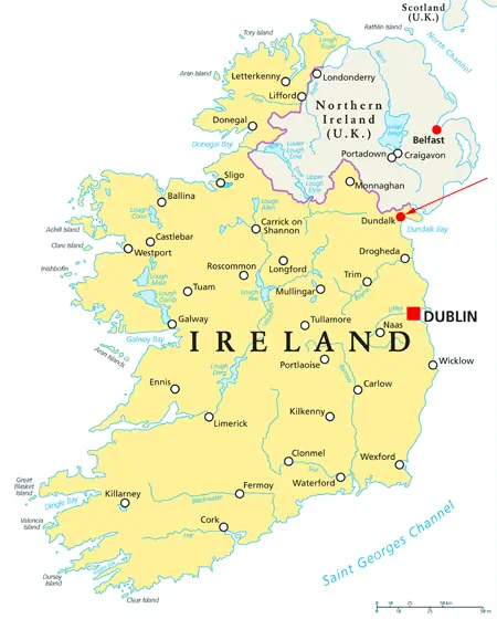 Landkarte von Irland und Nordirland - Dundalk