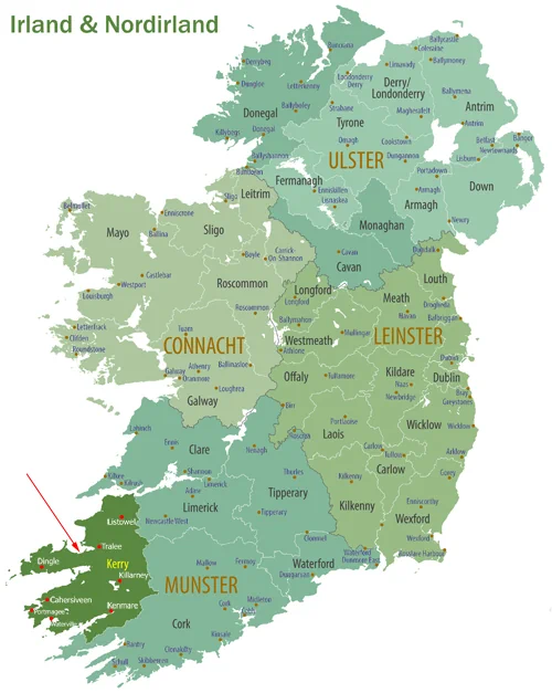 Landkarte von Irland und Nordirland - Grafschaft Kerry