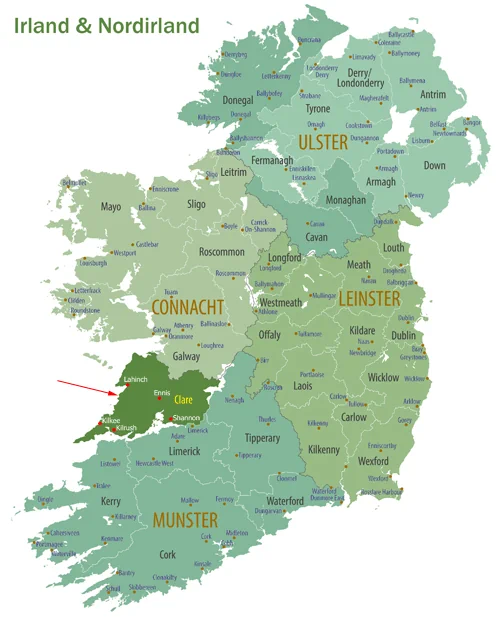 Landkarte von Irland und Nordirland - Grafschaft Clare