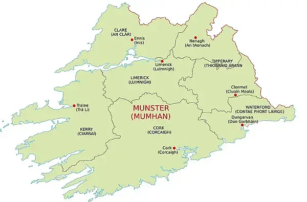 Landkarte Provinz Munster in Irland