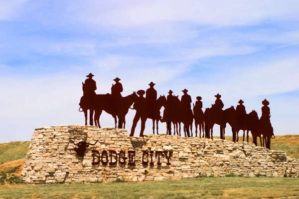 Cowboys Silhouette nahe der Cowboysstadt Dodge City