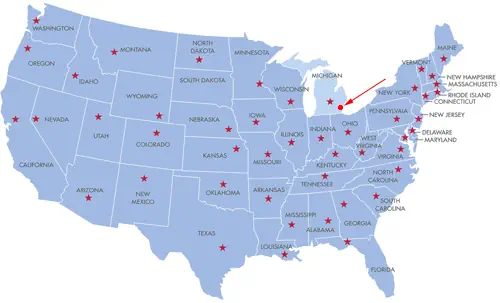 Landkarte der USA - Detroit in Michigan