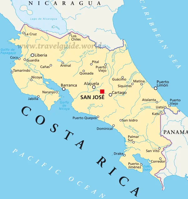 Landkarte von Costa Rica - Städte und Flüsse