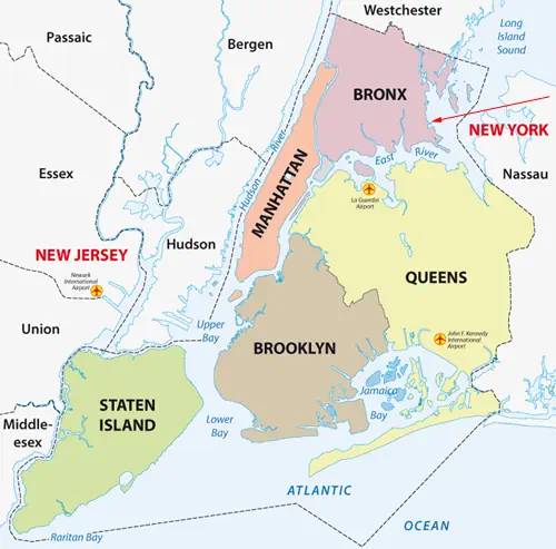 Karte der Boroughs von New York City - Bronx