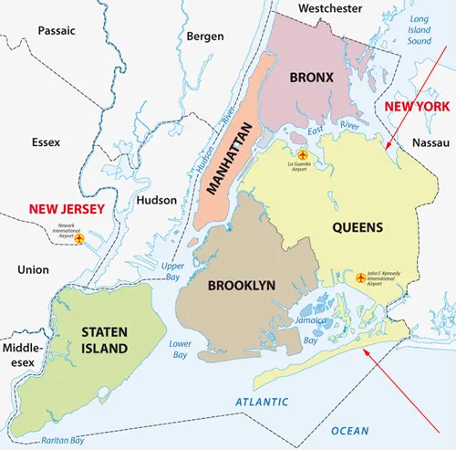 Karte der Boroughs von New York City - Queens