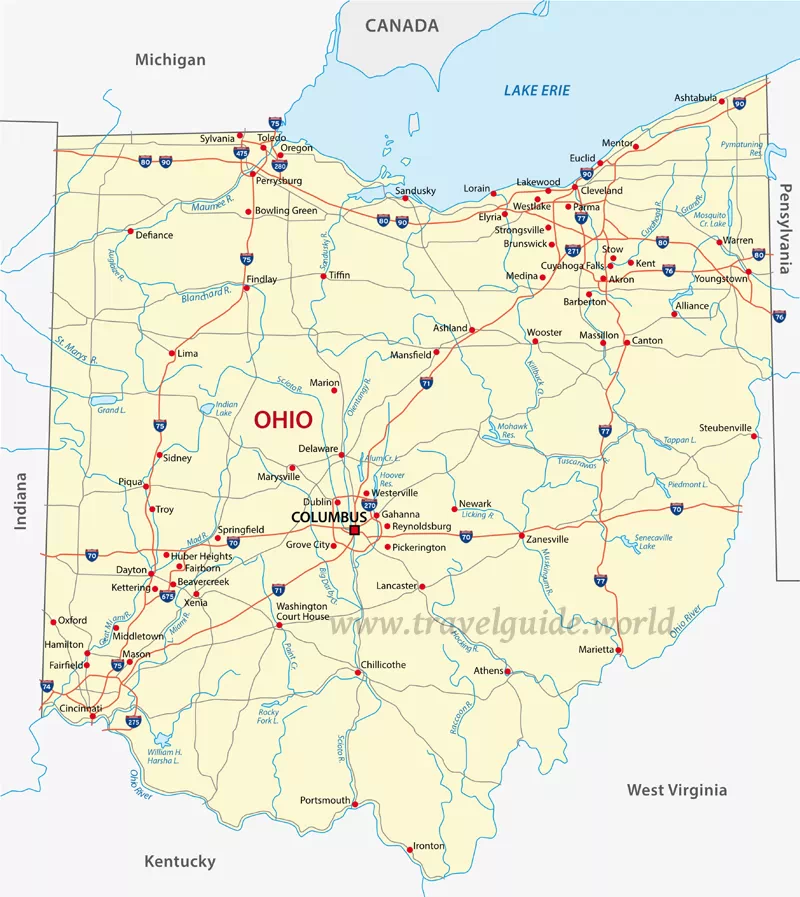 Landkarte von Ohio - Städte, Flüsse, Seen und Highways