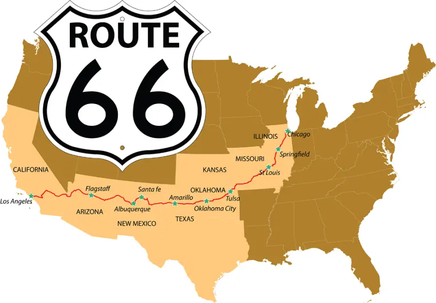 Landkarte USA - Route 66