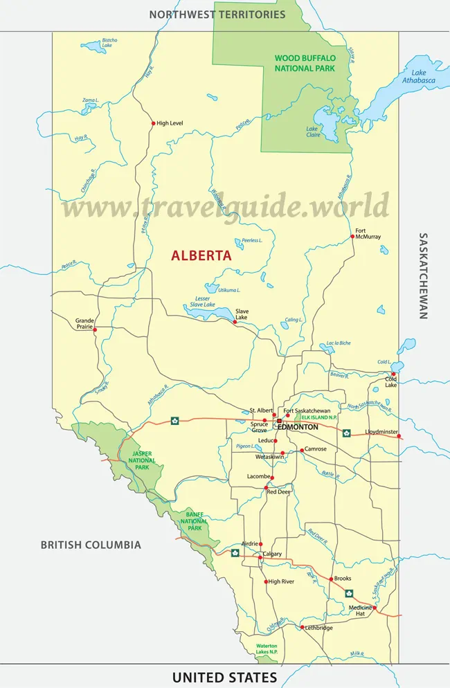 Landkarte von Alberta in Kanada