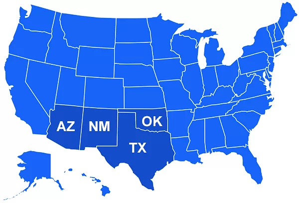 Landkarte USA - Southwest States