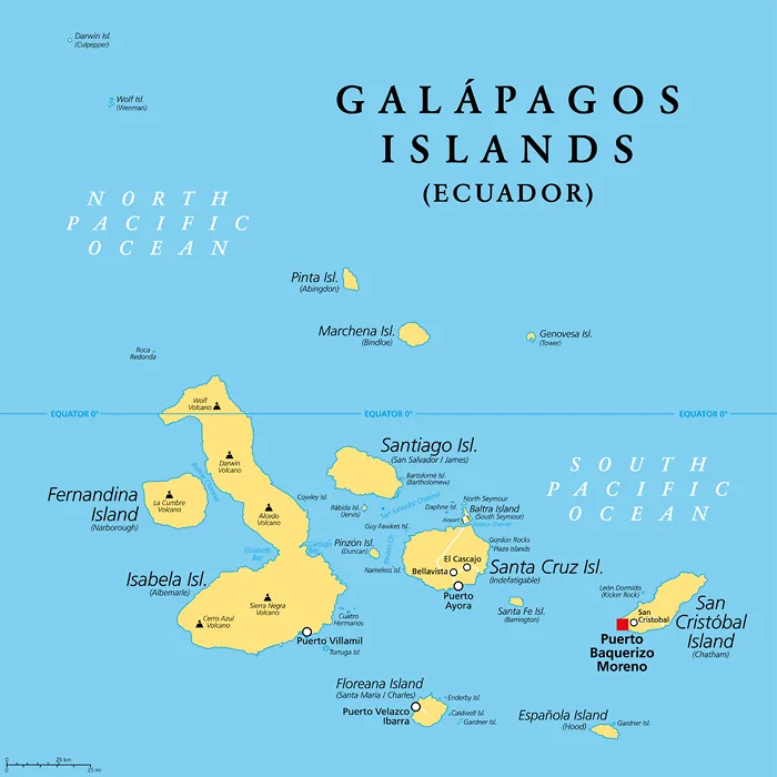 Landkarte der Galapagos-Inseln Städten 