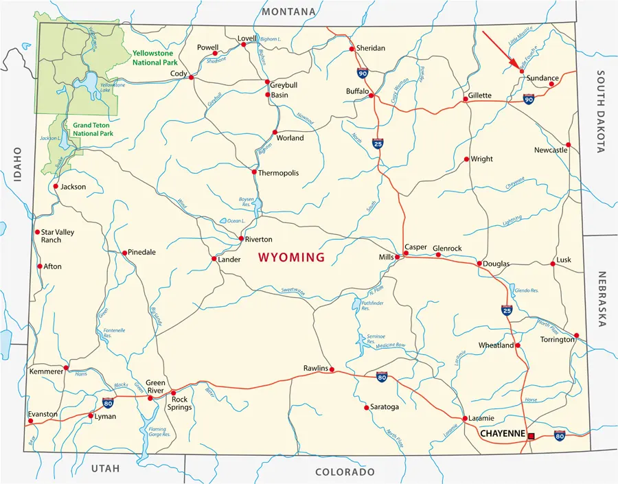 Landkarte von Wyoming - Devils Tower